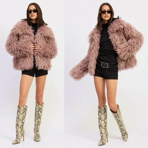 Sedgewick Pink Shaggy Faux Fur Coat - Picture 5 of 6